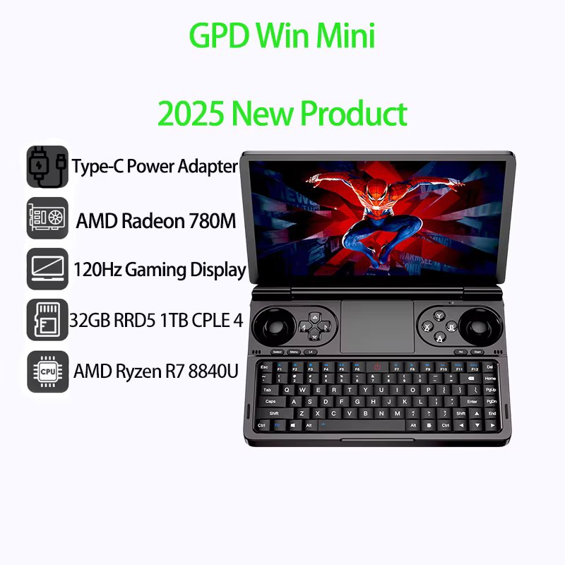 GPD 2025 WIN Mini 32GB Memory 1TB SSD Hard Disk CPU AMD Ryzen 8840U Processor Handheld Gaming Laptop Mini PC Notebook