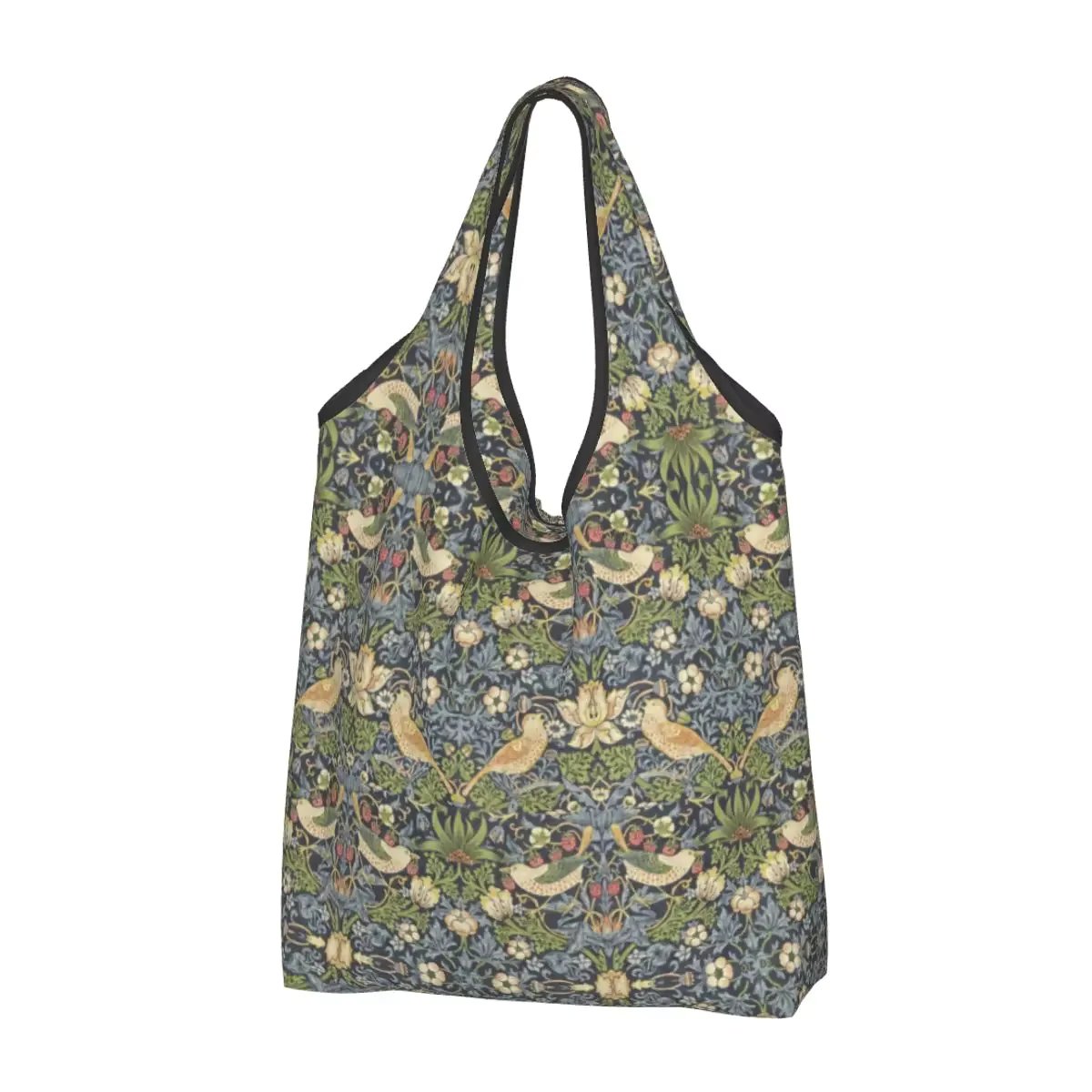 Custom William Morris Woodpecker In Fruit Tree Shopping Bags Women Portable Big Groceries Birds Rabbits Floral Shopper Tote Bags