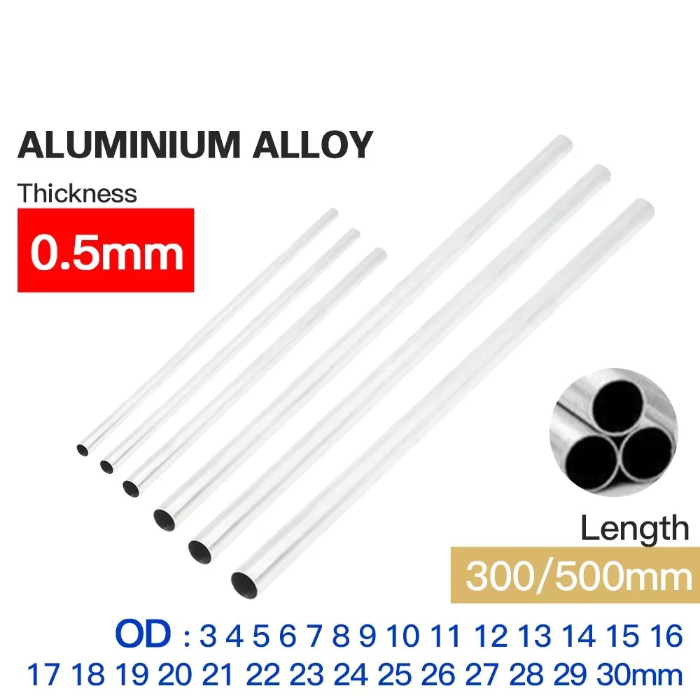 Aluminium Pipe 0.5mm Thickness 2-30mm OD Straight 300mm 500mm Long Round 6063 Aluminum Alloy Tube