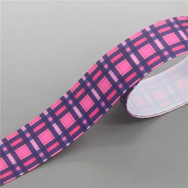 DUWES 50yards plaid grid Printed Grosgrain Ribbon Accessory Hairbow Headwear Decoration DIY Wholesale OEM D1427
