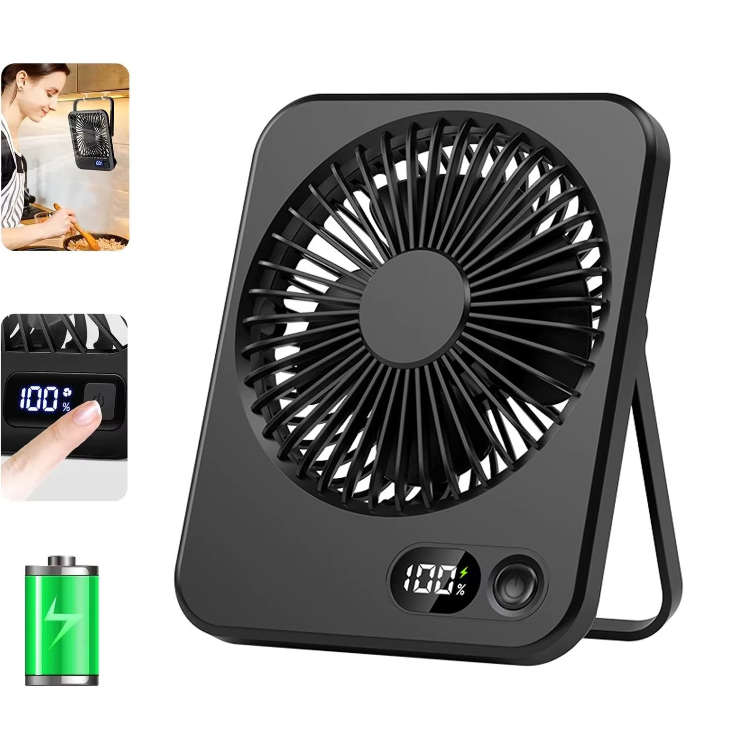 Desk Fan Portable USB Rechargeable Fan 180° Tilt Folding Personal Fan With Power Display 5 Speeds Ultra Quiet Table Fan