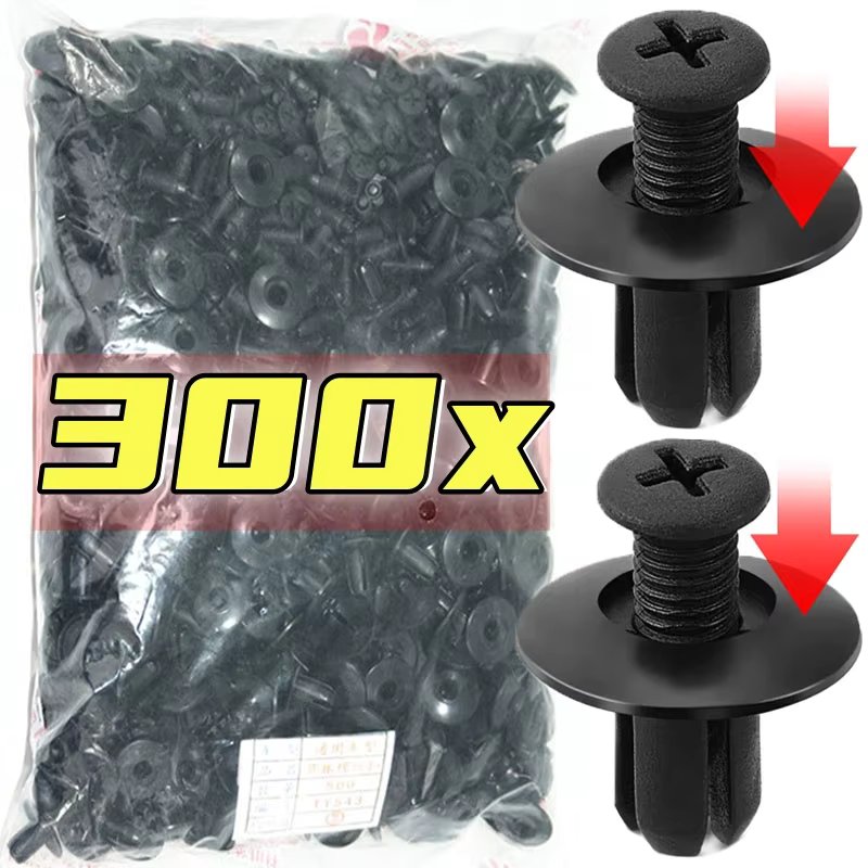 300/50pcs 8mm Plastic Fasteners Screws Universal Car Bumper Fender Black Rivets Car Fastener Push Pin Clips Auto Accessories