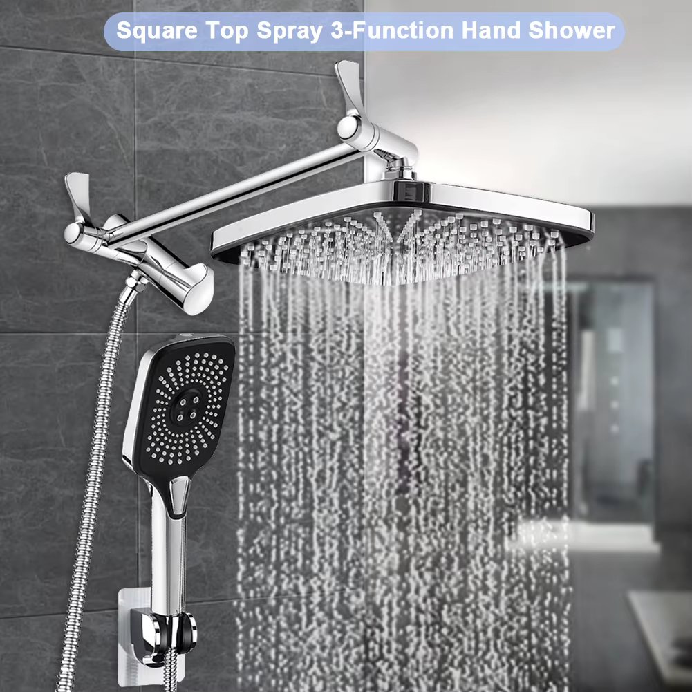12 Inch Pressurized Shower Head 3+1 Settings Rain Shower System Height/Angle Adjustable In Wall Shower System with Extension Arm