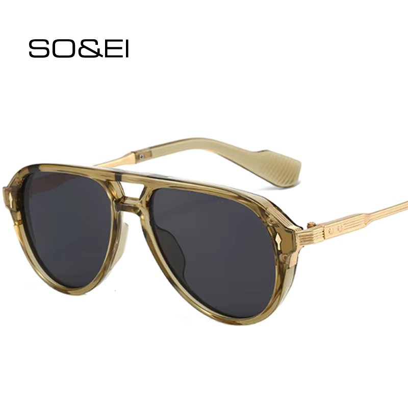 SO&EI Retro Double Bridges Pilot Women Luxury Sunglasses Fashion Rivets Men Shades UV400 Trending Outdoor Sports Sun Glasses