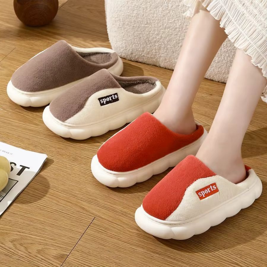 Thick Sole Home Indoor Outside Women and Men Couples Winter Household Warm Fluffy Slippers High Heels Plush Cotton Shoes Ladies