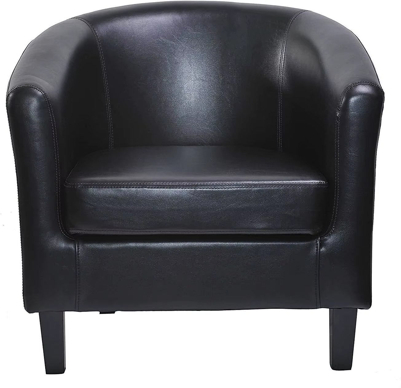 mcc direct Relaxing Tub Chair, Black PU Leather Tub Chair Armchair, Club Chair Living Room, Bedroom Lounge Reception Upholstered