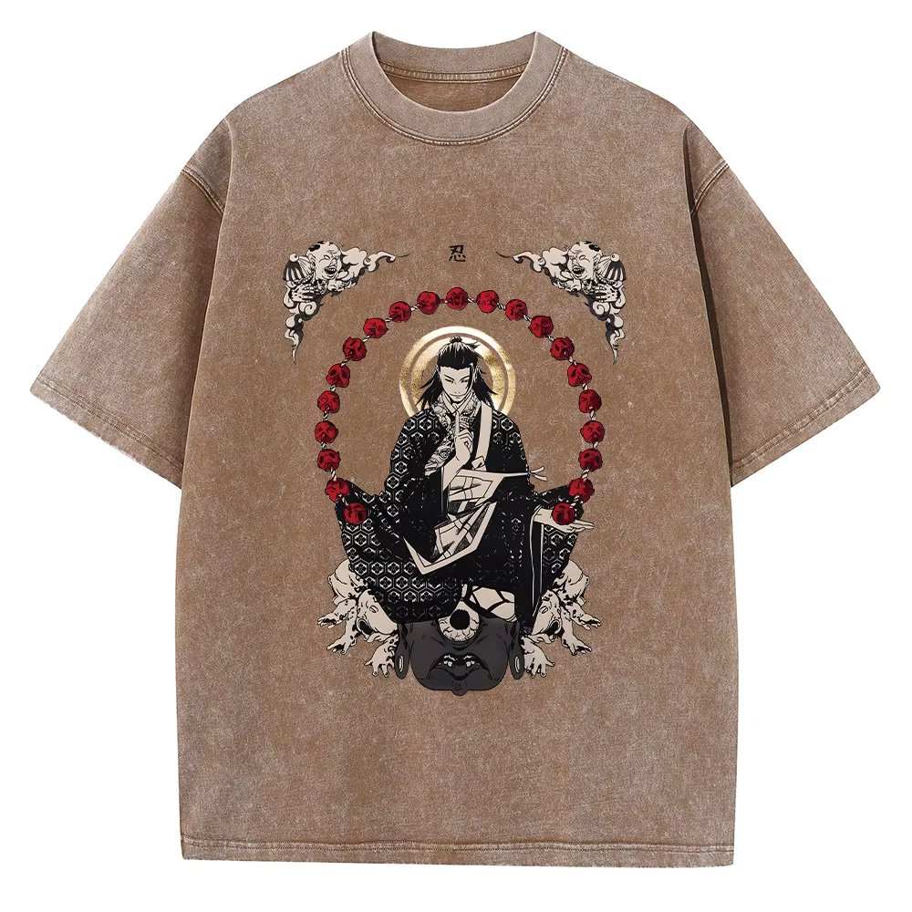 Anime Jujutsu T Shirt Vintage Washed Geto Suguru T-shirts Men Retro Streetwear Short Sleeve Manga Oversized Acid Tops Tees Men
