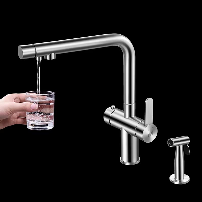 ASRAS Brushed Kitchen Faucet 304 Stainless Steel Hot And Cold Water Filter Drinking Water With Hot Water Spray Gun 3 In 1 Faucet
