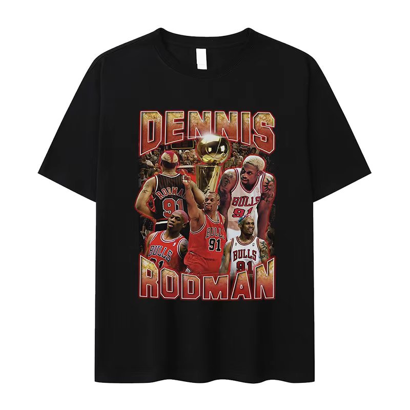 Hip Hop Vintage Gothic T Shirt Men's Dennis Rodman Basketball Graphic T-shirts Men 100% Cotton Oversized T-Shirt Y2k Streetwear