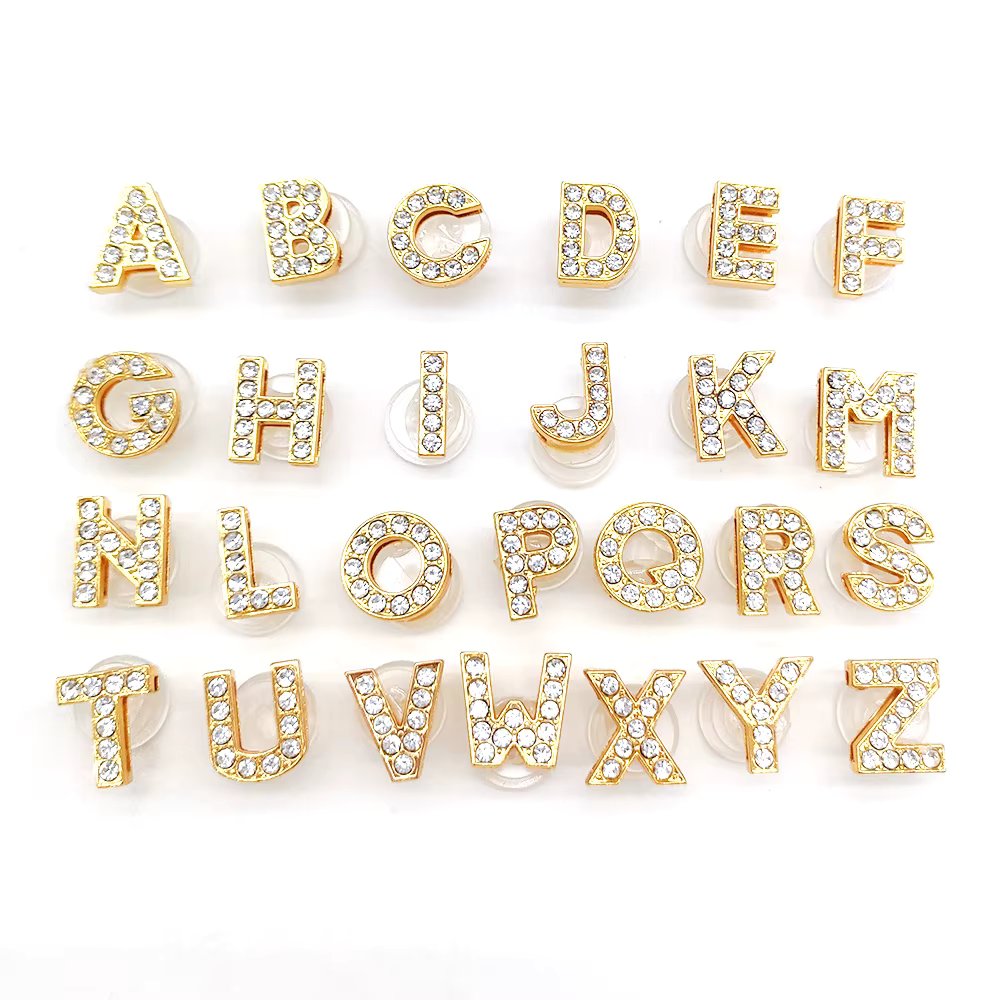 1-26Pcs Fashion Gold Letters Metal Shoe Charms Accessories Garden Shoe Decorations For Kids X-Mas X-mas Gifts