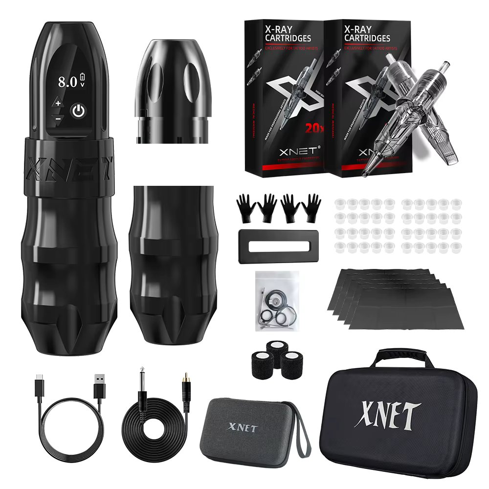 XNET Titan Wireless Tattoo Machine Kit with Extra 38mm Grip 2400mAh Battery 40pcs Mixed Tattoo Cartridge for Tattoo Artists
