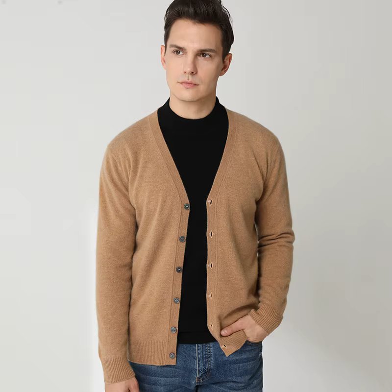 Goat Cashmere Cardigans for Men, 100% Pure Wool, Knitted Jackets, V-neck, Long Sleeve Jumpers, 8Colors, 2020 Winter and Autumn