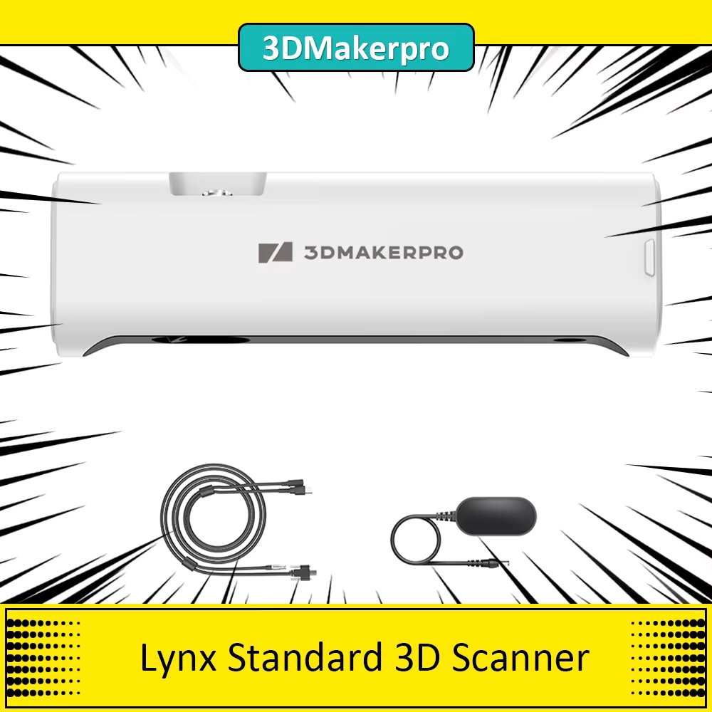 3DMakerpro Lynx Standard 3D Scanner Standard Edition, 0.10mm Accuracy, 0.30mm Resolution, 10fps Frame Rate, Class 1 White Light