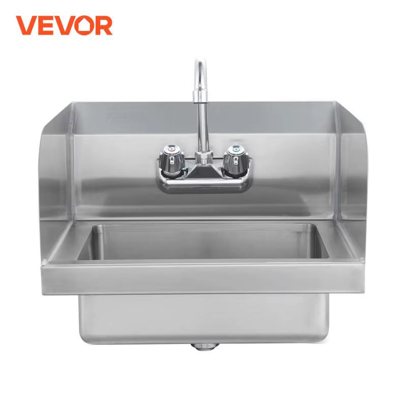 VEVOR Commercial Hand Sink with Faucet and Side Splash Wall Mount Hand Basin for Restaurant Kitchen Bar Garage and Home