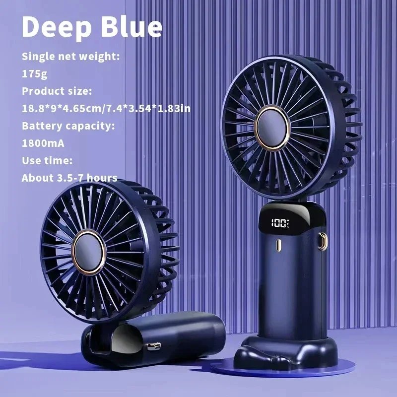 5000mAh Handheld Mini Fan Foldable Portable Neck Hanging Fans 5 Speed USB Rechargeable Fan with Phone Stand and Display Screen