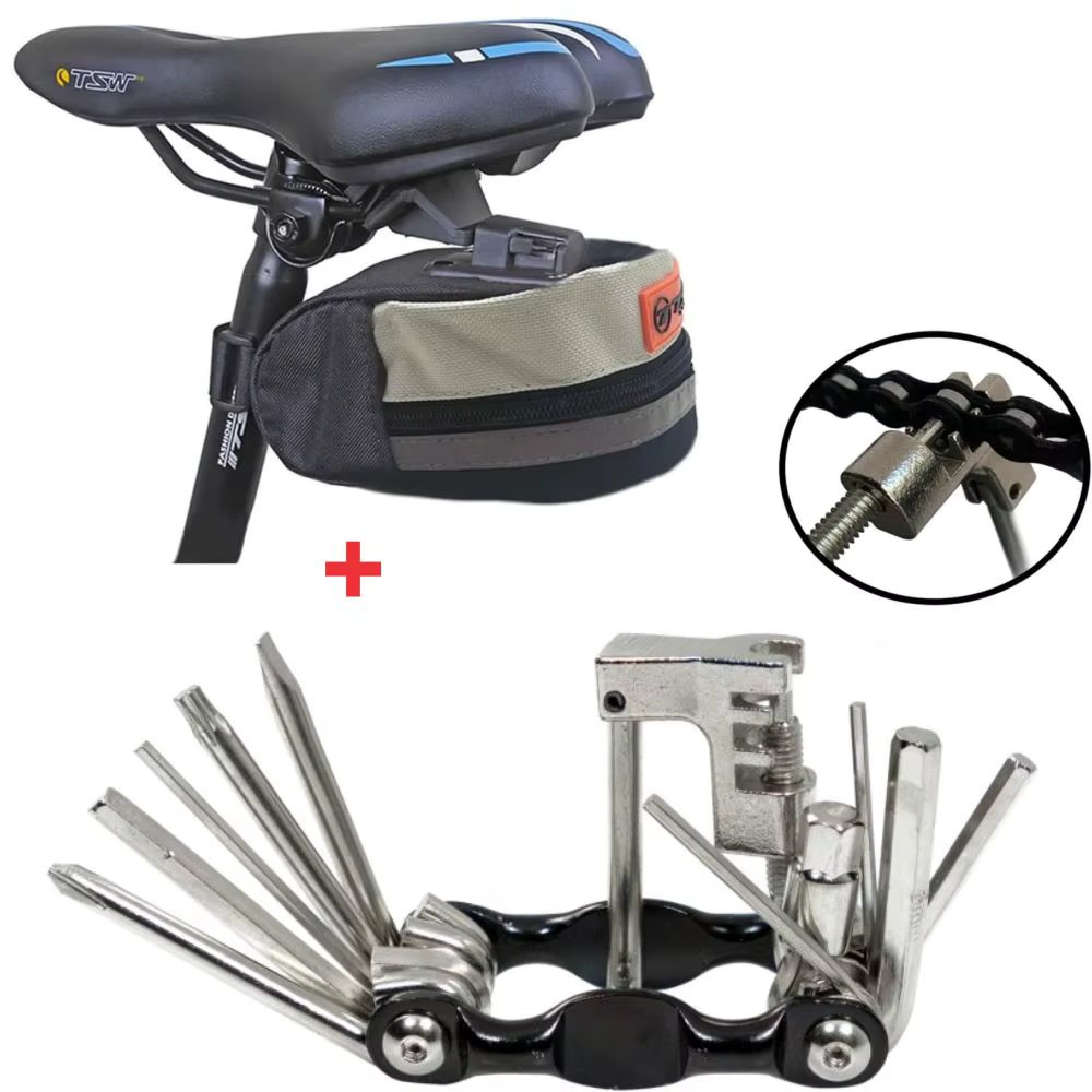 TSW 04 Grey Saddle Bag + 12 Functions Black Allen Rava Keychain Kit