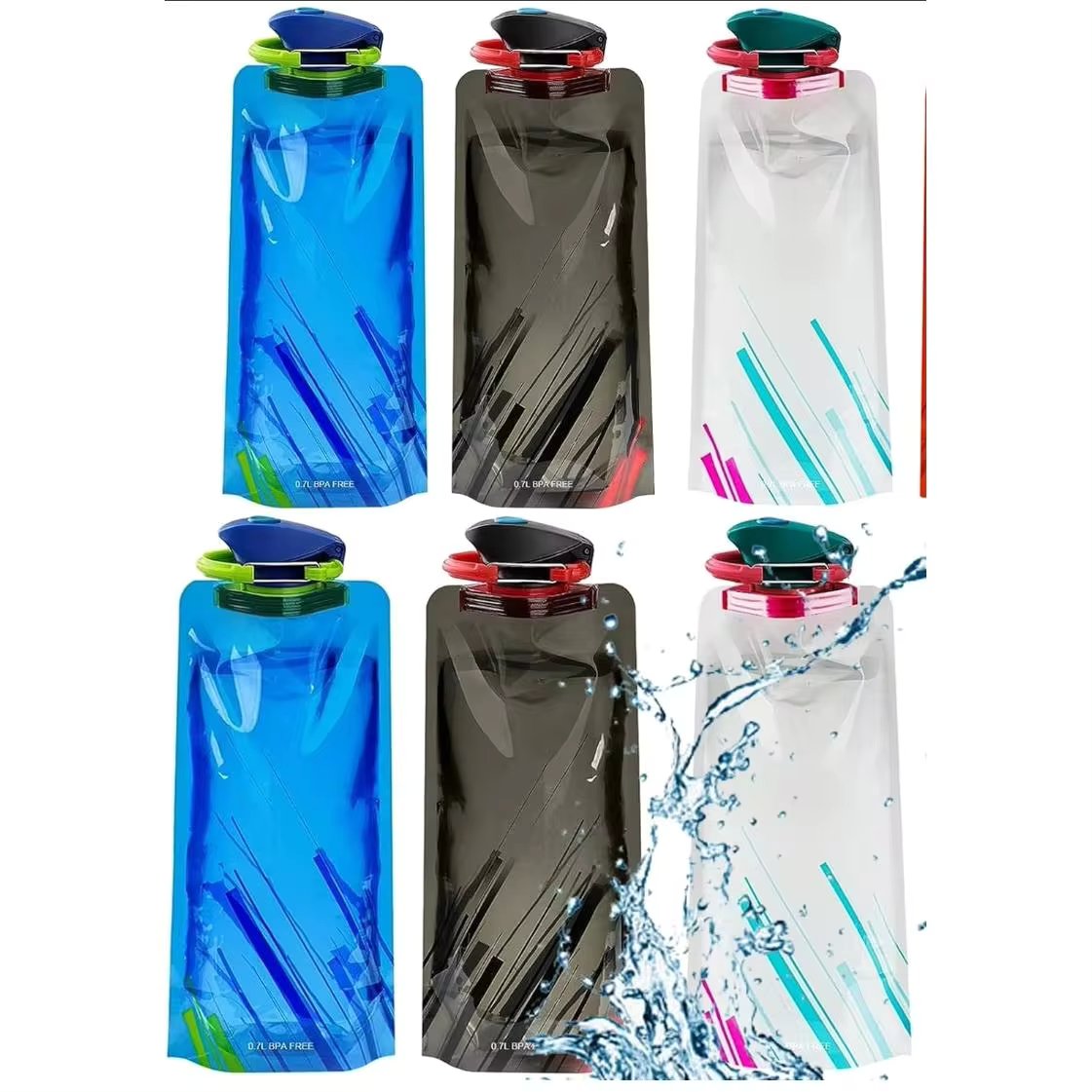 6Pcs Foldable Bottle, Portable Foldable Water Bottle, 700ml Flexible Reusable Water Bottle for Camping, Hiking, Scouting, Traveling
