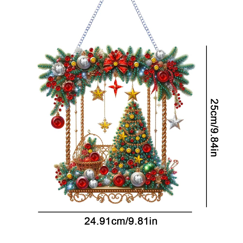 2024 Christmas 5D DIY Acrylic Wreath Painting Pendant Decor Xmas Diamond Art Painting Garland for Home Window Door Decor Gifts