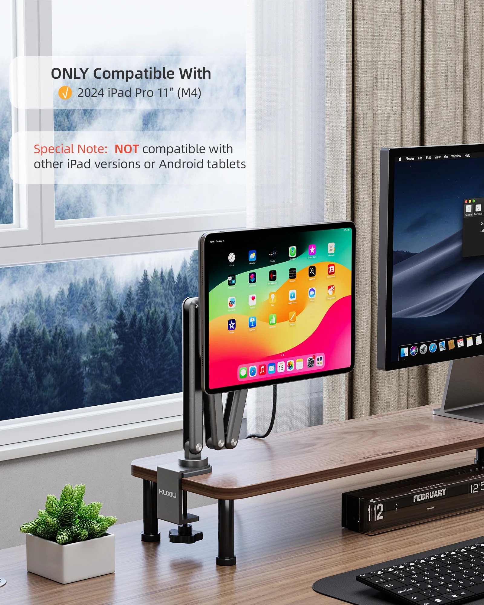 KUXIU Aluminum Alloy Foldable  Magnetic Charger Holder For iPad Pro 11/13 inch M4 (2024),  360 Adjustable Tablet Arm Stand