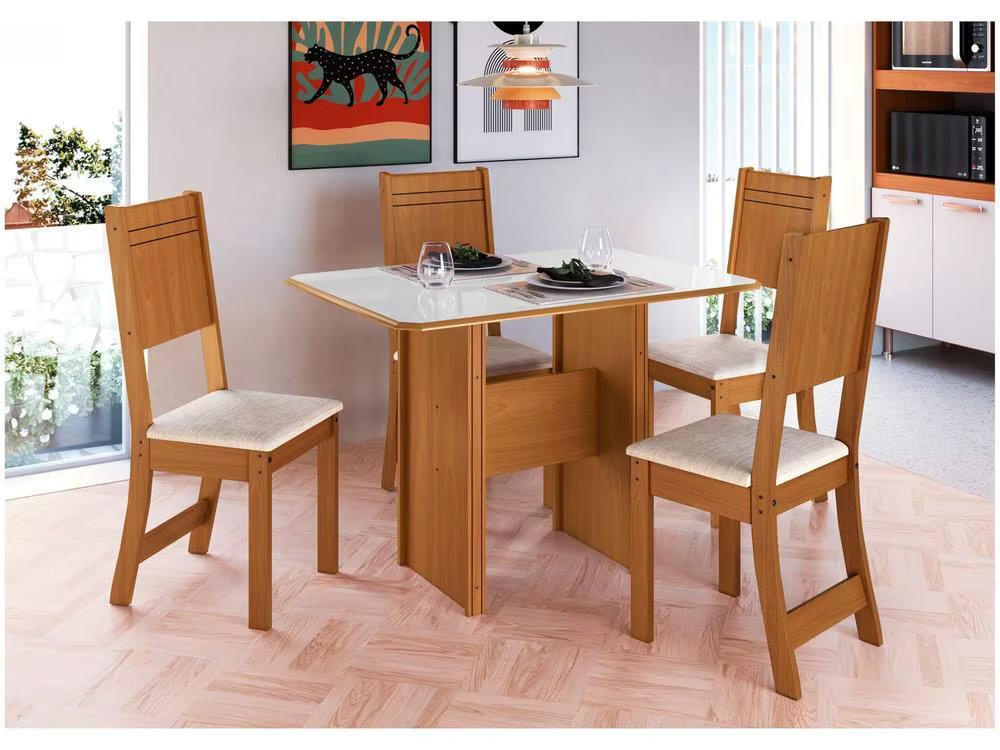 Dining Table 4 Chairs Rectangular Noce and Off White Indekes Crystal