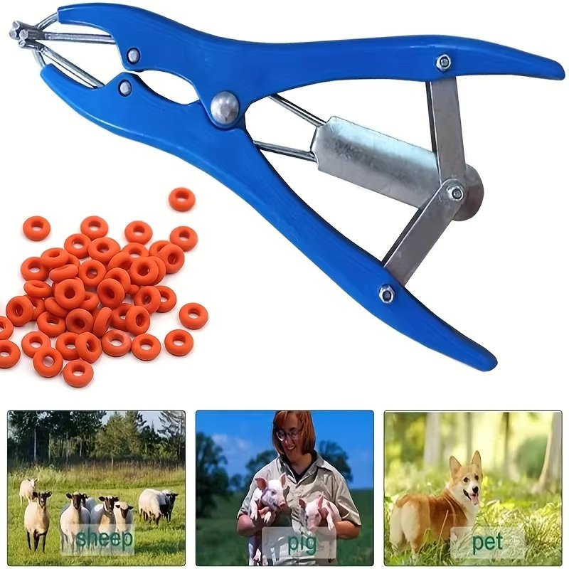 1pc Animal Castration Pliers Plastic Dilating forceps Elastic Expansion forcep Castration Bander & 100Pcs Rings Tool Pliers