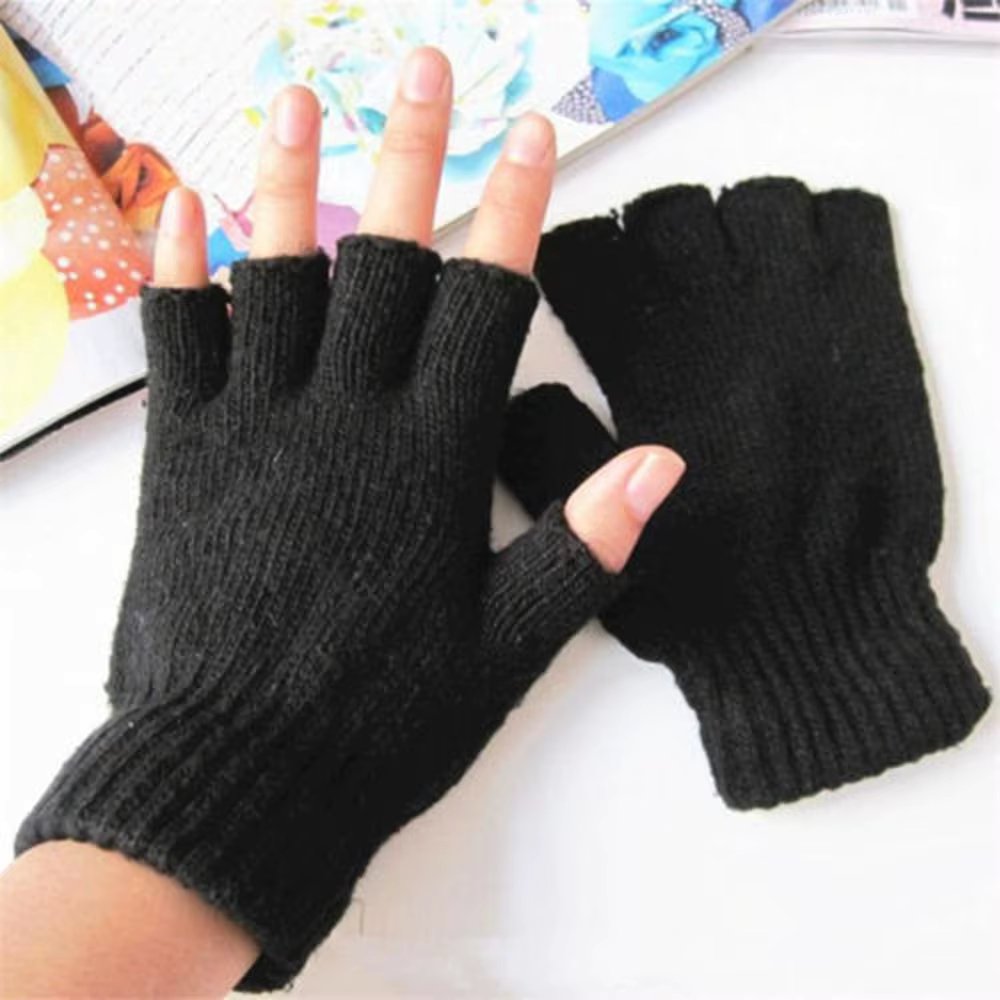 Novelty Men/Women Black Knitted Stretch Elastic Warm Half Finger Fingerless Gloves Half Finger Warm Winter Outdoor equipment