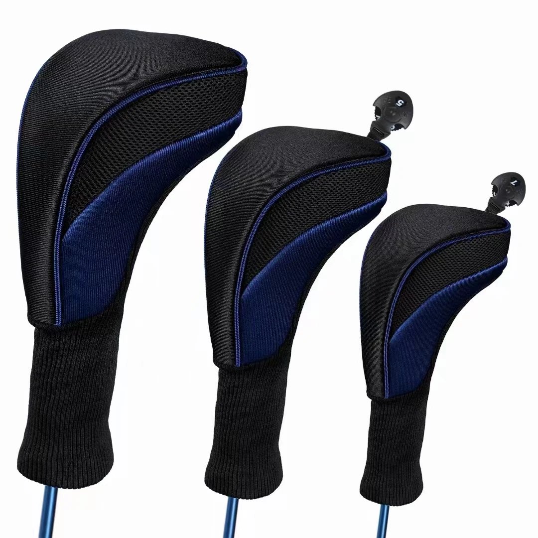 3Pcs/Set Long Neck Golf Club Head Covers for Fairway Wood Driver Hybrids Mesh Fan Golf Club Headcovers