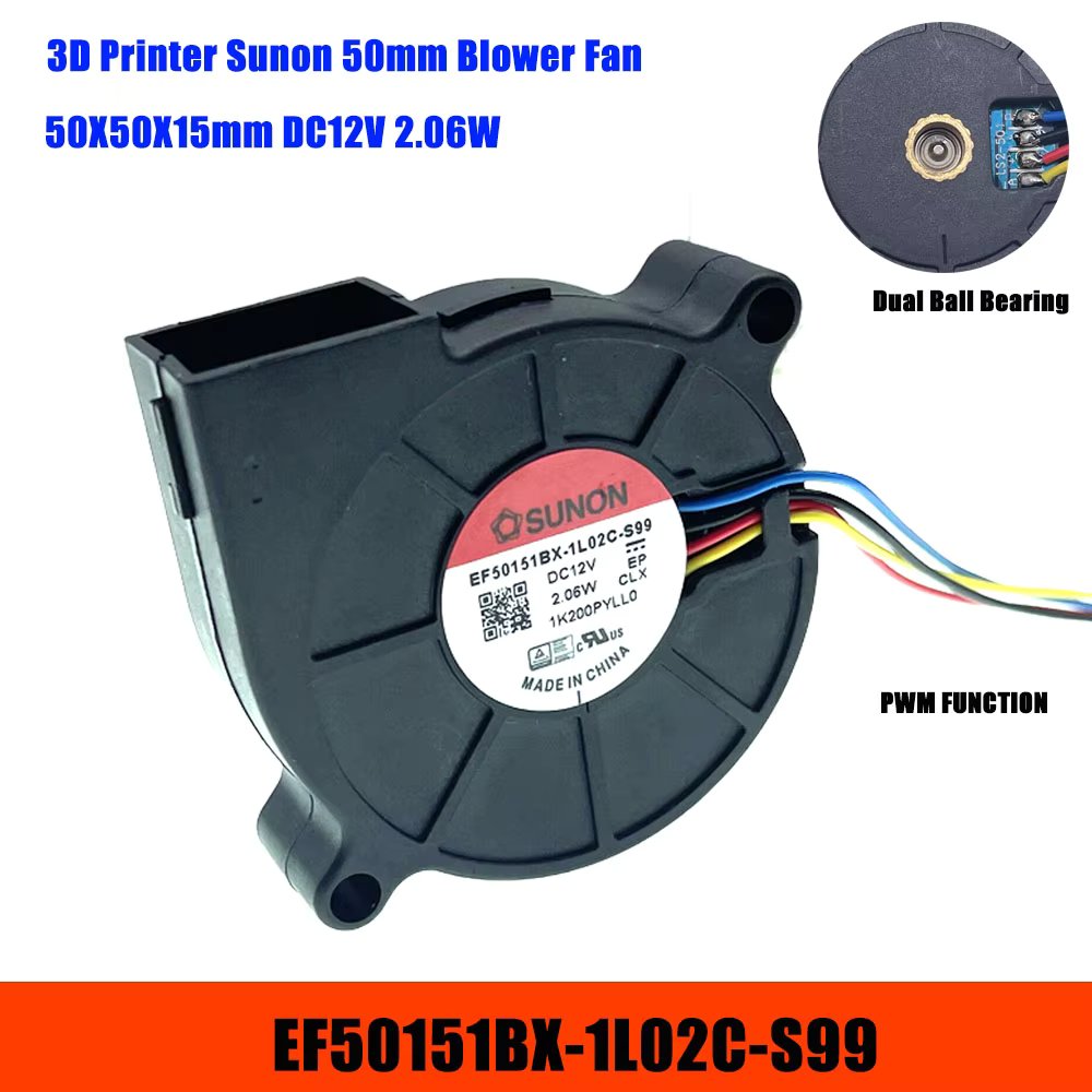 New 3D Printer Printing Blower Fan Sunon 50mm 5015 12V PWM 4Wire EF50151BX-1L02C-S99 DC 12V 2.06W 50X50X15mm Dual Ball Bearing