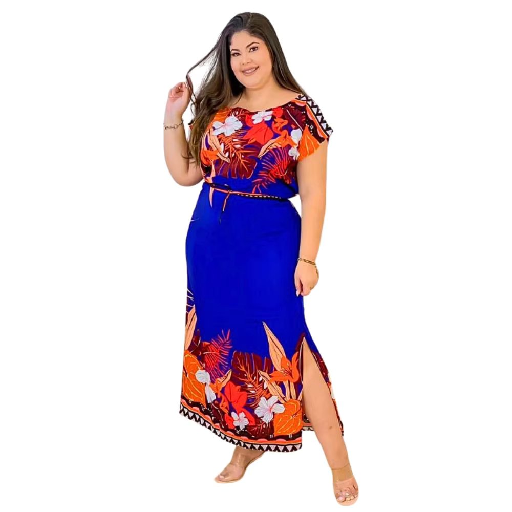 Vestido Plus Size Laço Elástico Na Cintura Viscose Soltinho