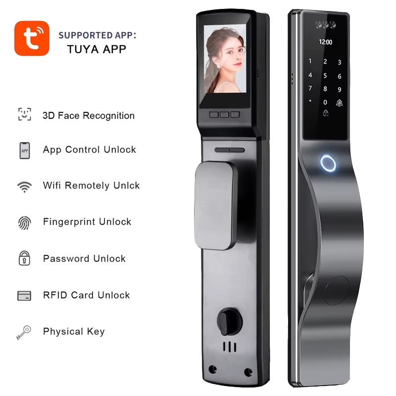 Tuya Wifi 3D Facial Recognition App Password Fingerprint Card Portable Visual Doorbell Monitoring Camera Electronic Door Lock