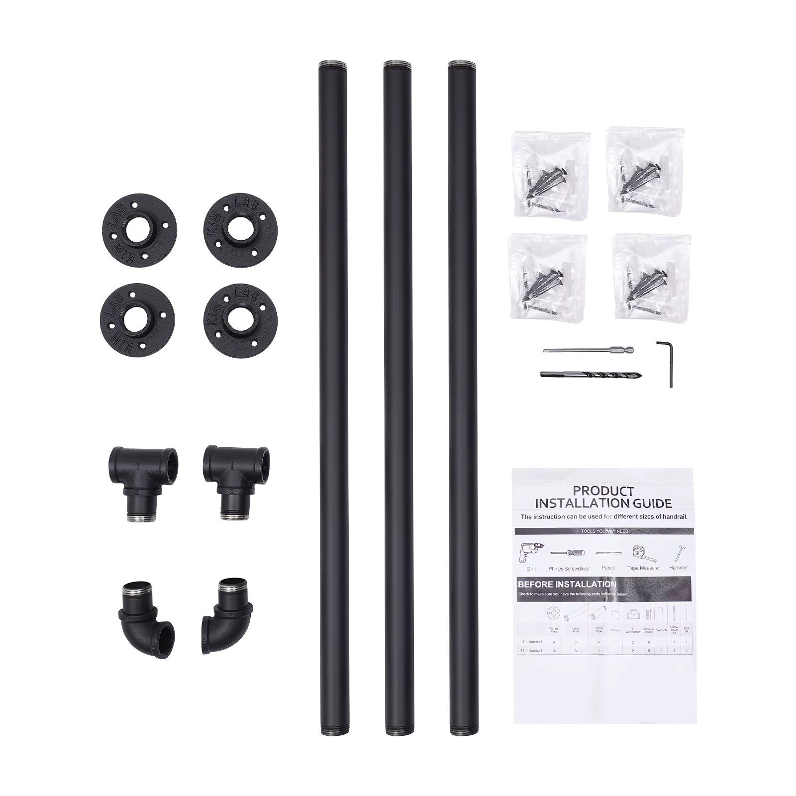 2.44m/8ft Handrail Stair Railing Wall Mount Hand Rail with Installation Kit