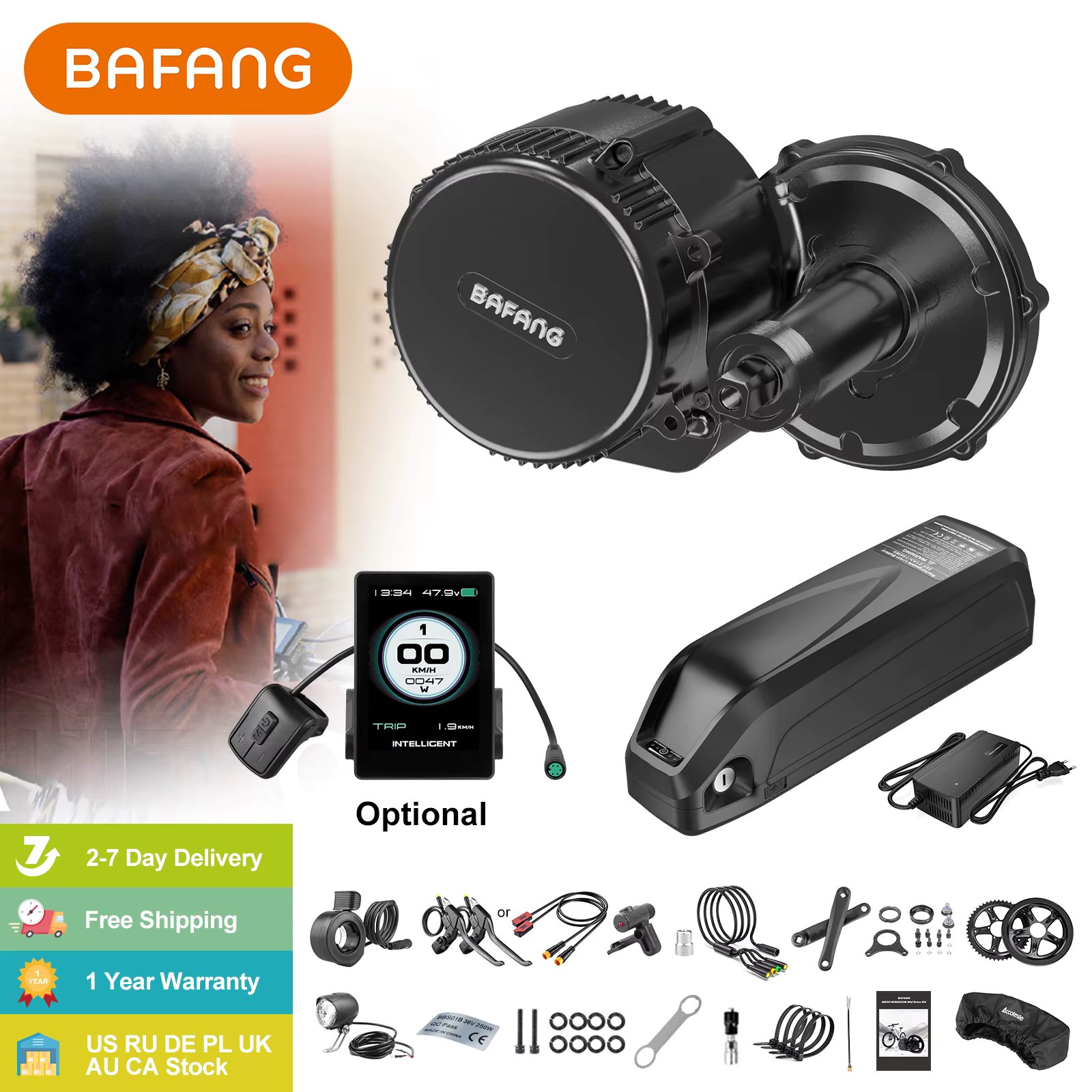 BAFANG Mid Drive Kit Ebike Conversion Kit with Battery BBS02 BBSHD 1000W 750W 500W Mid Motor for 68-73MM Mountain Road Bike