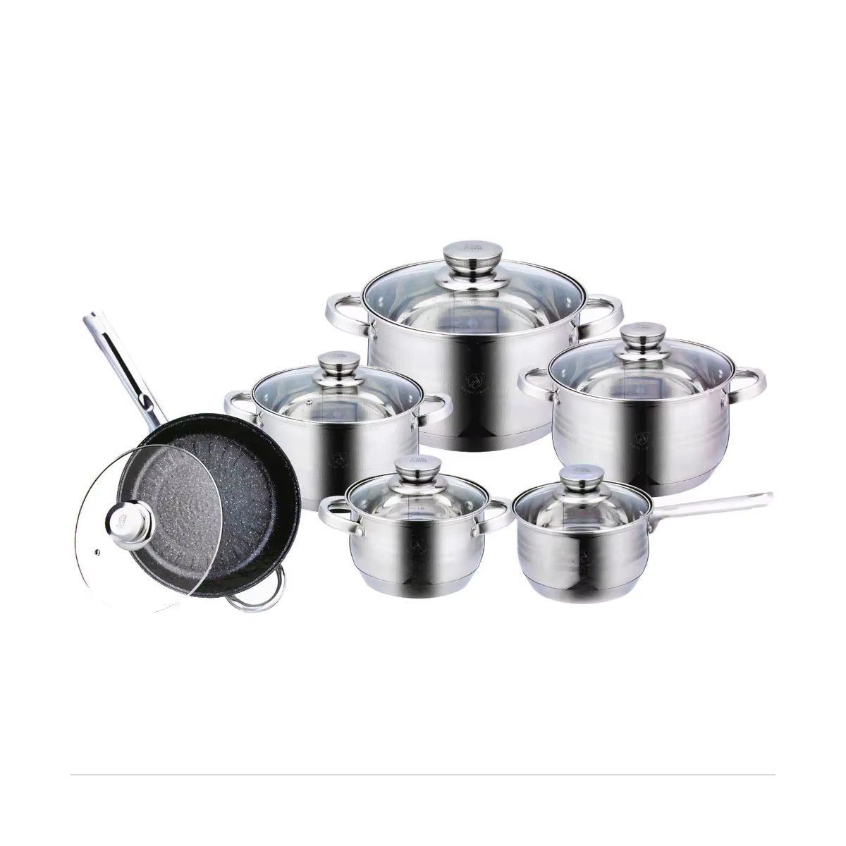 Kitchen battery pots and Pan kitchen Set non-stick induction Gas Food casserole cooking casserole 12 pieces with glass lid kitchen Set shipping from Spain