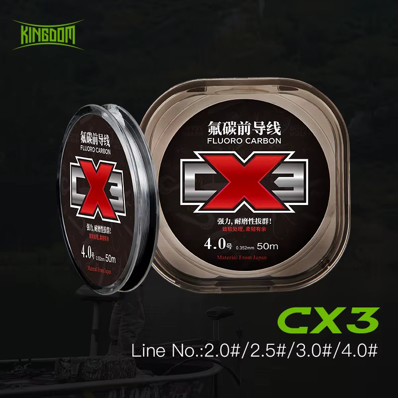 Kingdom CX3 Fluorocarbon Fishing Lines 50m Super Smooth & Stiff Monofilament Leader Carbon Fishing Line Invisible Sinking Line