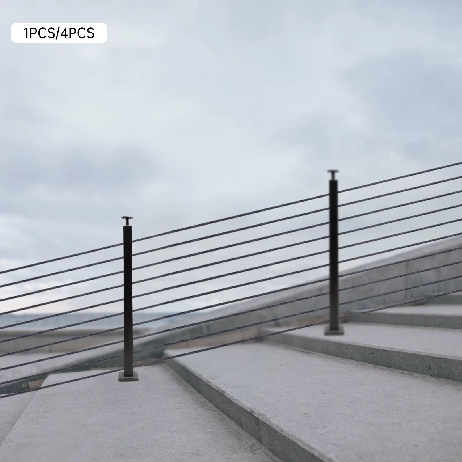 36''x2''x2'' Cable Railing Post Stainless Steel Square Fence Post Horizontal on Both Sides 30°-Drilled Stair Post