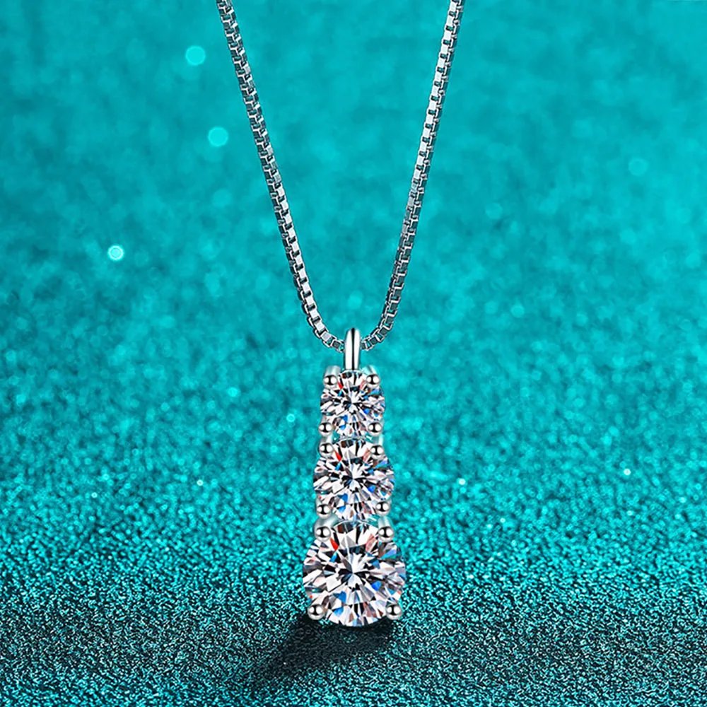 Serenty 1.8cttw 3 Stones D Color Moissanite Pendant Necklace For Women S925 Sterling Silver Neck Chain Plated Pt950 Fine Jewelry