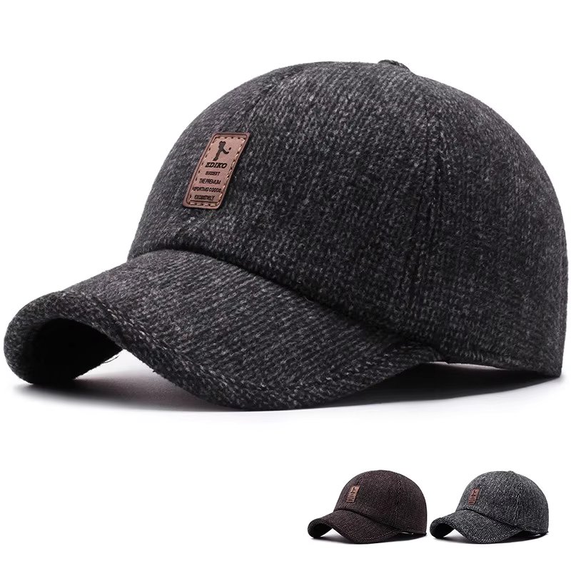 Winter Casual Baseball Cap Dad'S Cap Autumn And Winter Cap Warm Ear Protection Cotton Cap Plaid Embroidered Cap
