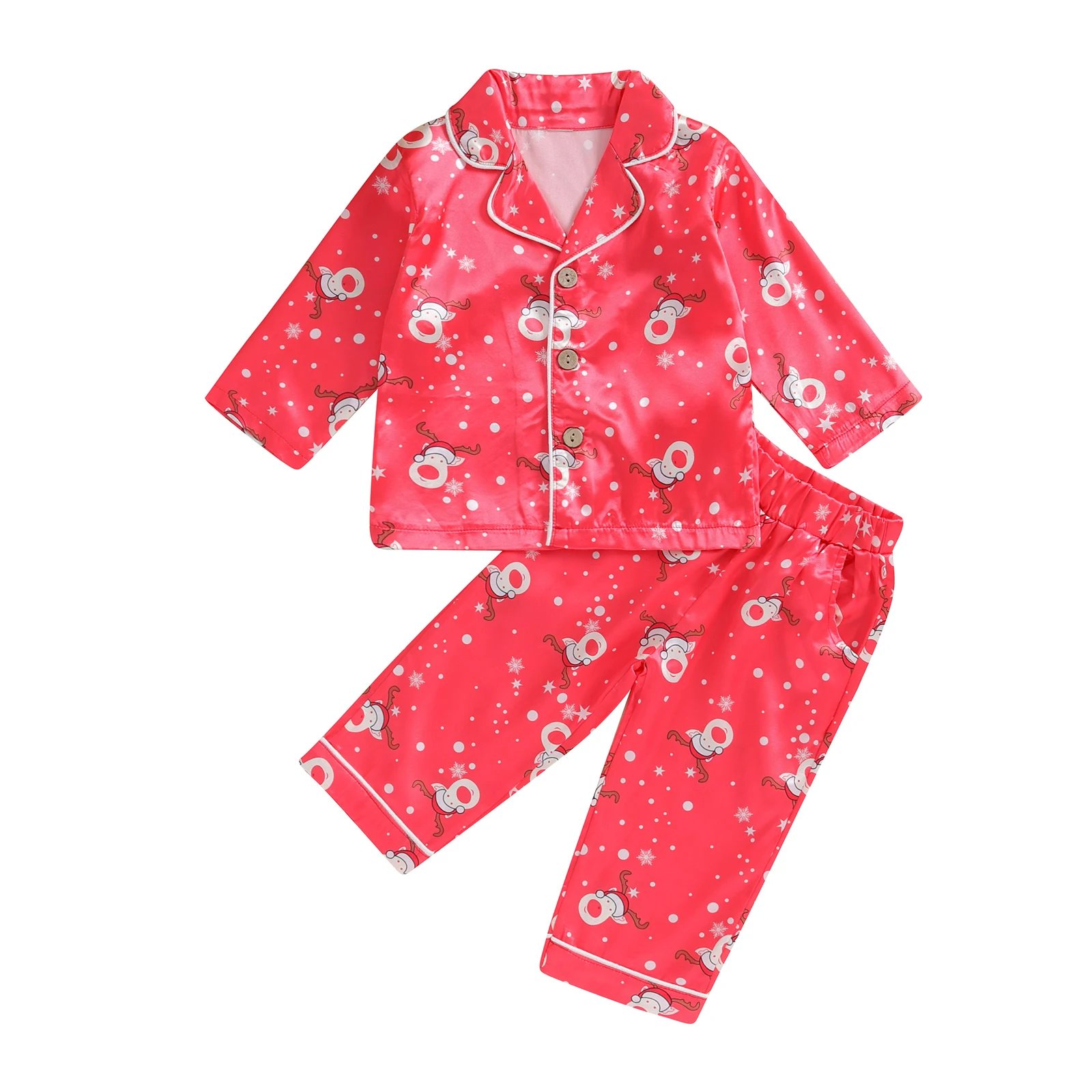 Pudcoco Kid Girls Boys Christmas Pajamas Set Gingerbread Man/Elk Print Long Sleeve Tops Pants 2Pcs Lounge Suit Sleepwear 6M-4T