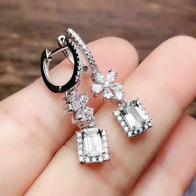 New Moissanite Fashion Square Pendant Earrings Bridal Engagement Wedding Jewelry Elegant Women  Premium Beautiful Gift