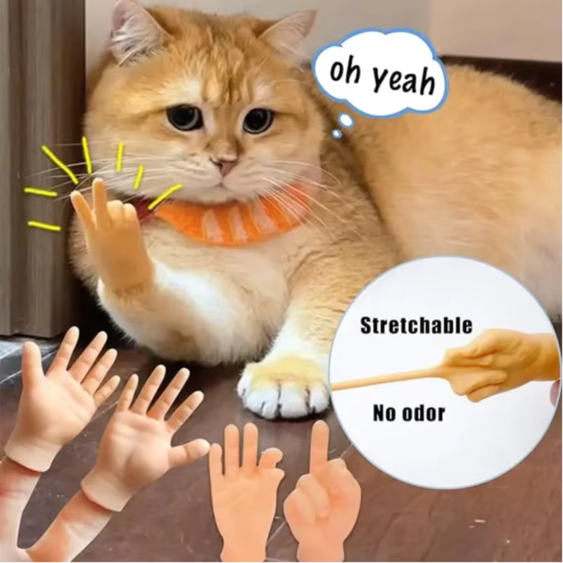 Cat Fun Toy Small Gloves Mini Hands For Cats Silicone Cat Massage Tools Pet Cat Toys Cat Accessories Finger Model Puppet Games