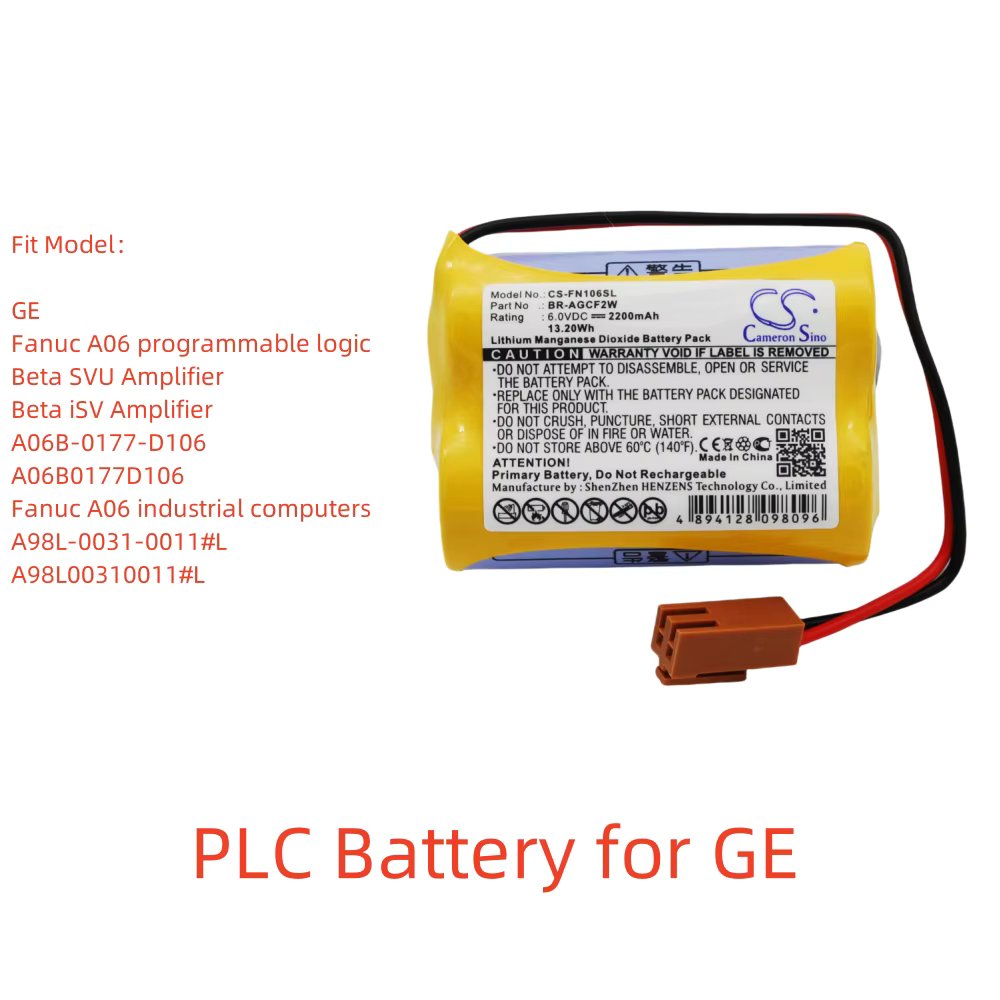 Li-MnO2 PLC Battery for GE,6.0V,2200mAh,Fanuc A06 programmable logic Beta SVU Amplifier A06B0177D106 A98L00310011#L BR-AGCF2W