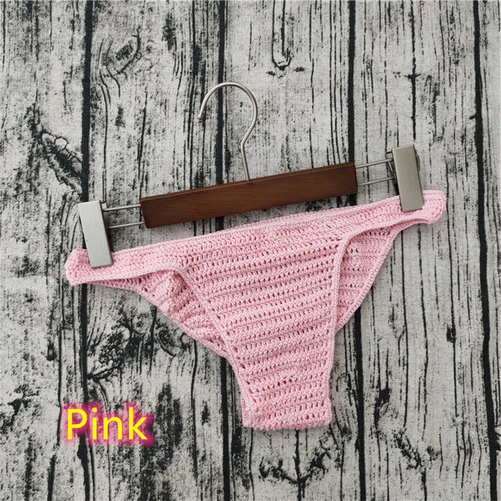 Couple Knitting Underwar Men Women Sunbathing Hand Crochet Thong Breathable Bikini Beach Underpants G-string Special Panties