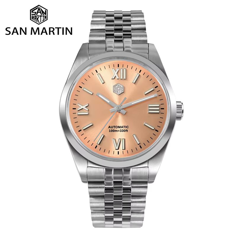 San Martin New 38.5mm Luxury Men Dress Watch YN55 Roman Numeral Sunray Dial Classic Business Automatic Mechanical Sapphire 10Bar