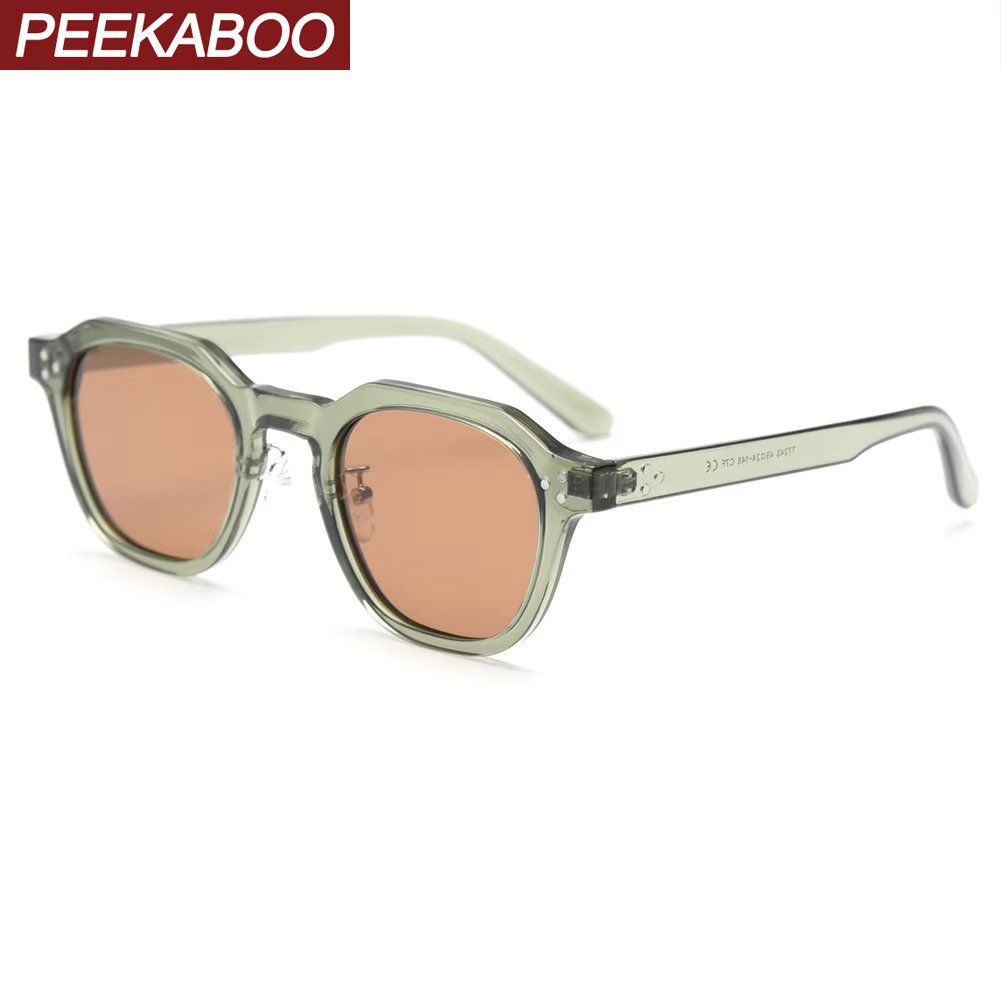 Peekaboo korean style retro sun glasses for women TR90 frame polygon polarized sunglasses uv400 male green brown 2023 summer