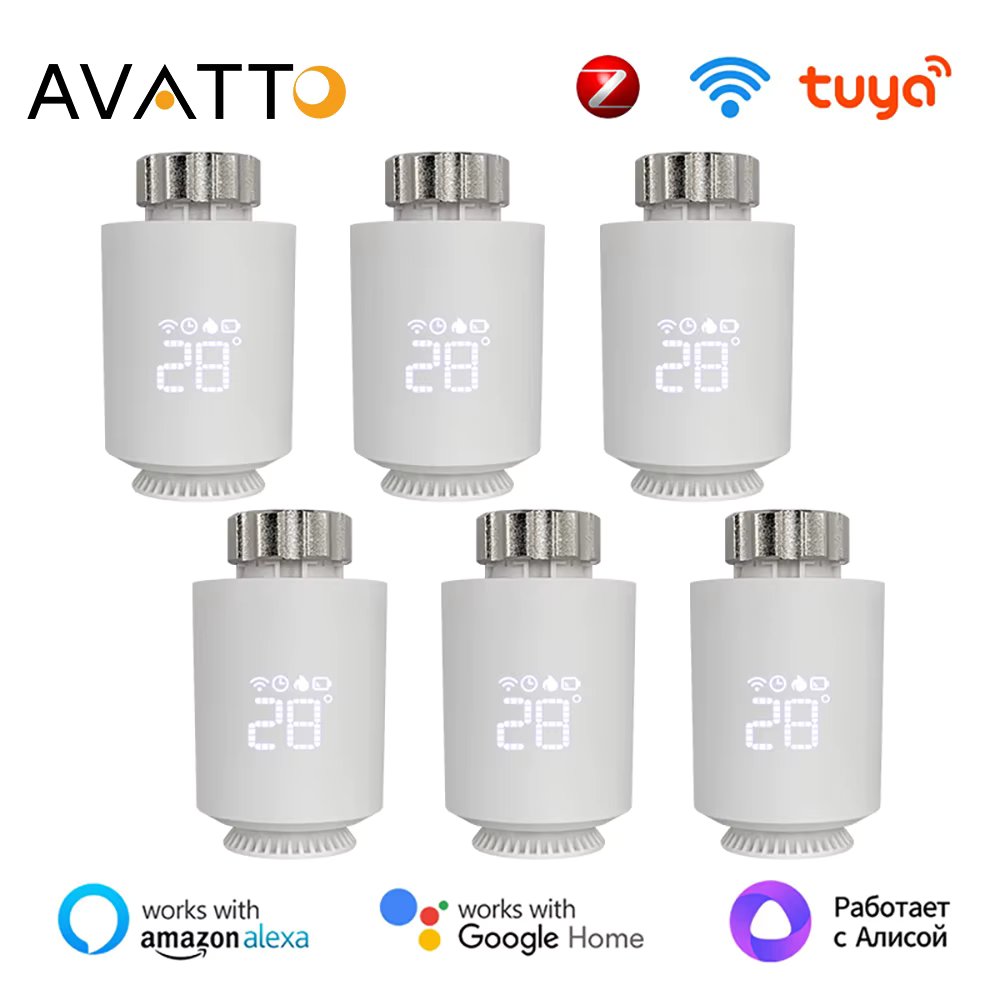 AVATTO 1-5PCS Tuya ZigBee Thermostat Radiator Actuator,Smart TRV Thermostatic Valve Controller Support Alexa Google Home Alice