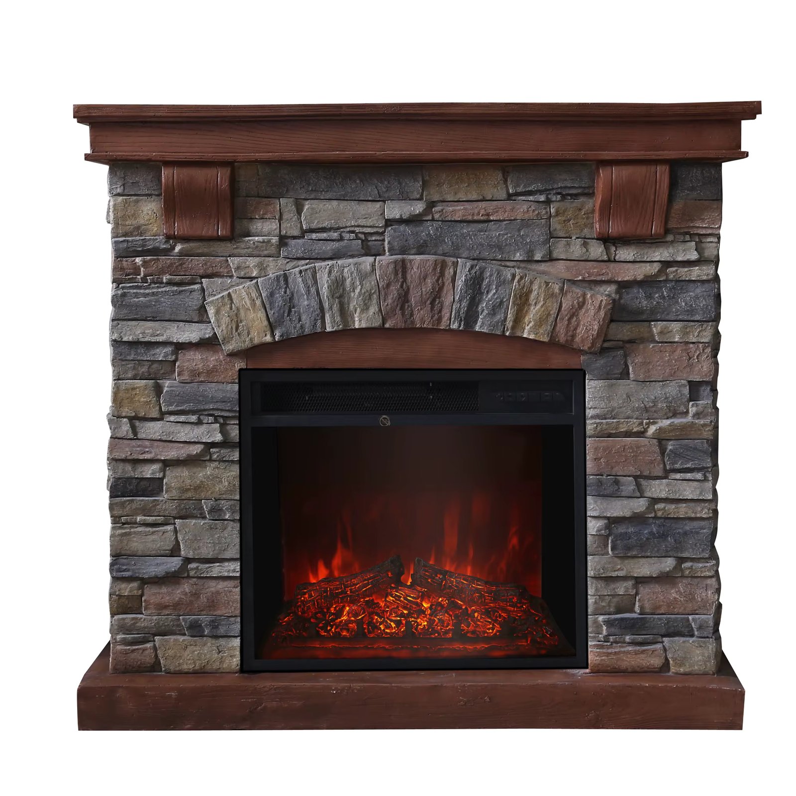 2023 classic grey MGO  fireplace heater solid wood combined with cultural stone electric mantle