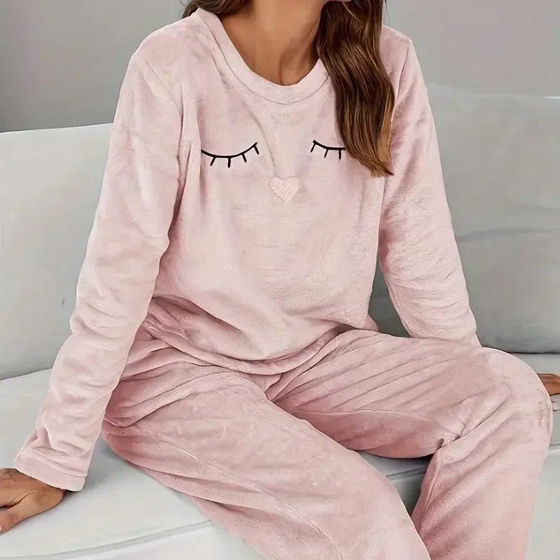 Winter Women Pajamas Set Thermal Flannel Sleepwear Casual Lady Velvet Pijamas Pullover Nightwear Coral Home Suits Girls Pyjamas