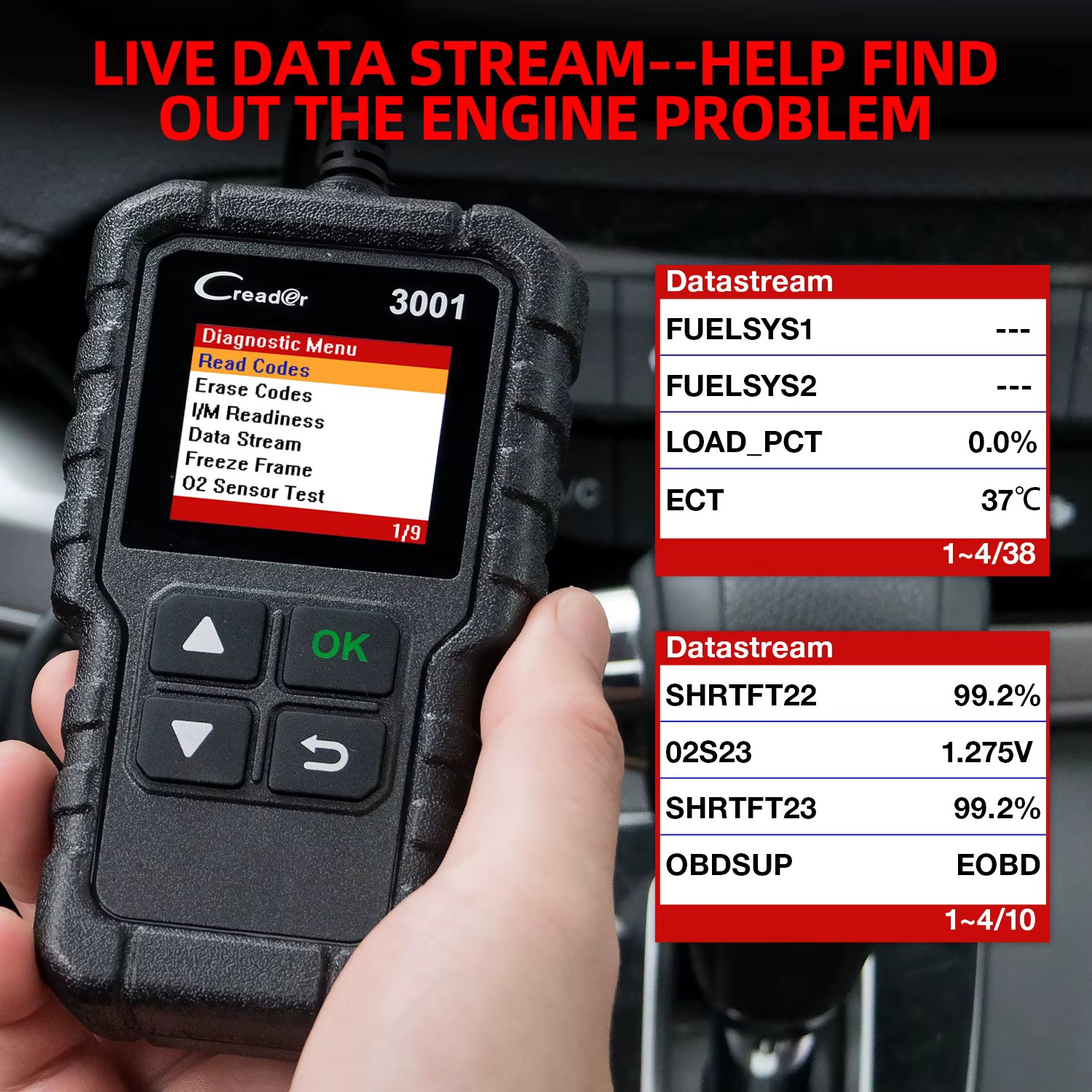 LAUNCH X431 CR3001 OBD2 Scanner Check Engine Car Full OBDII Code Reader Diagnostic Tool Multi-Language Free Update Online pk ELM
