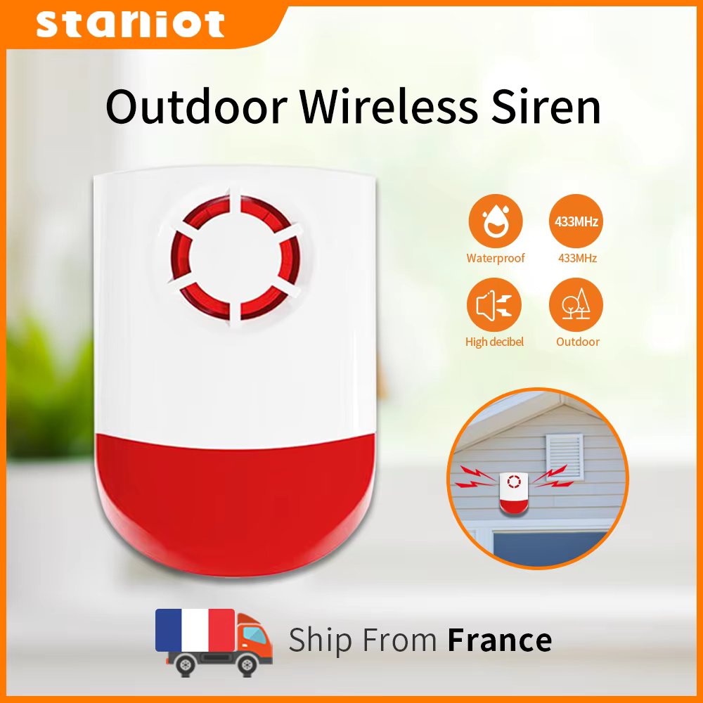 Staniot 433Mhz Indoor/Outdoor Wireless Siren Waterproof Flash Strobe Alarm 120db High Decibel For Smart Security Alarm System