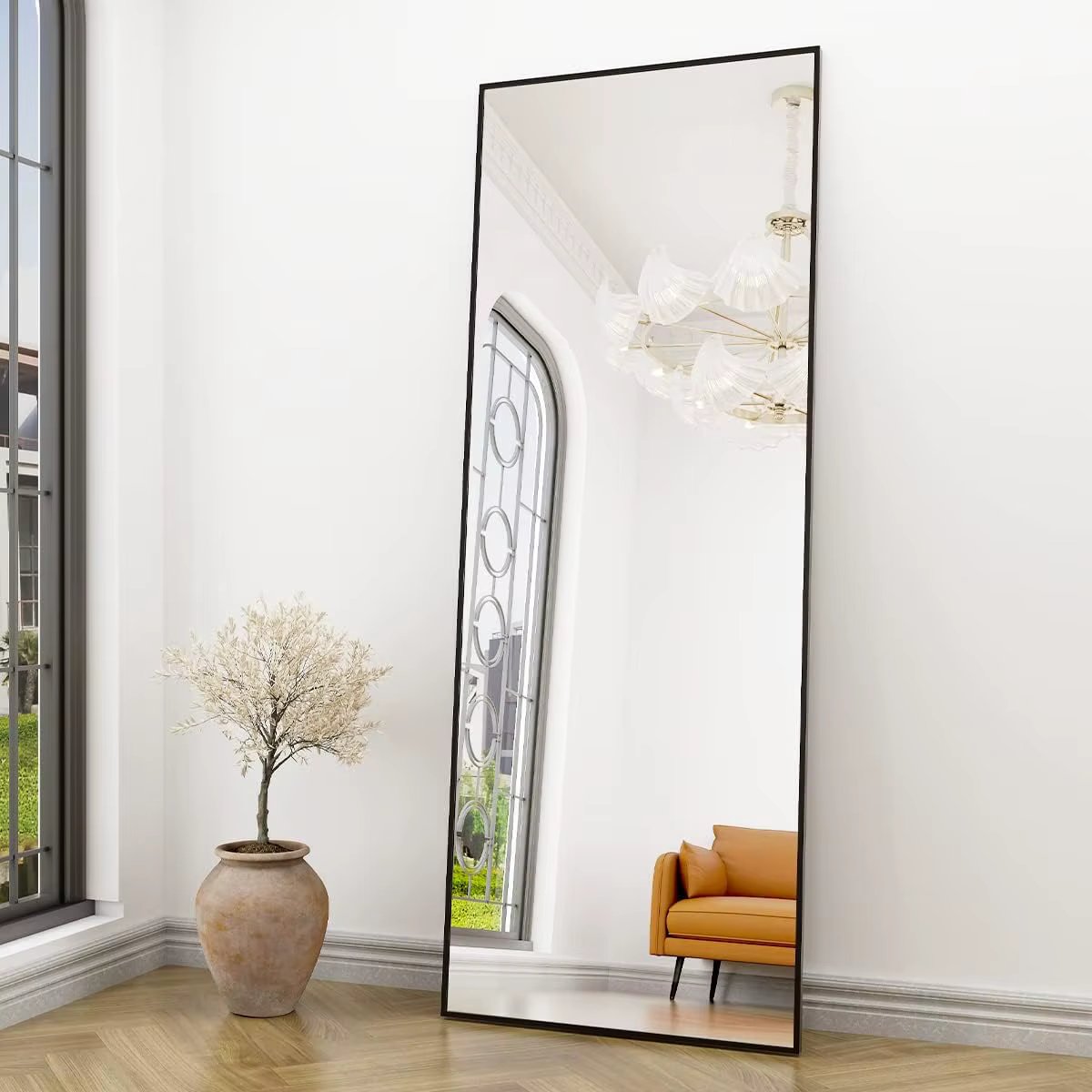 Floor Mirror Full Length - 58"x18" Rectangle Floor Mirrors Aluminum Frame Free-Standing Wall & Leaning